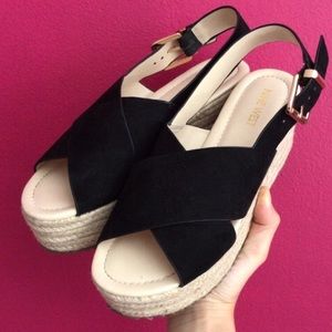Nine West Black Suede Platform Wedges